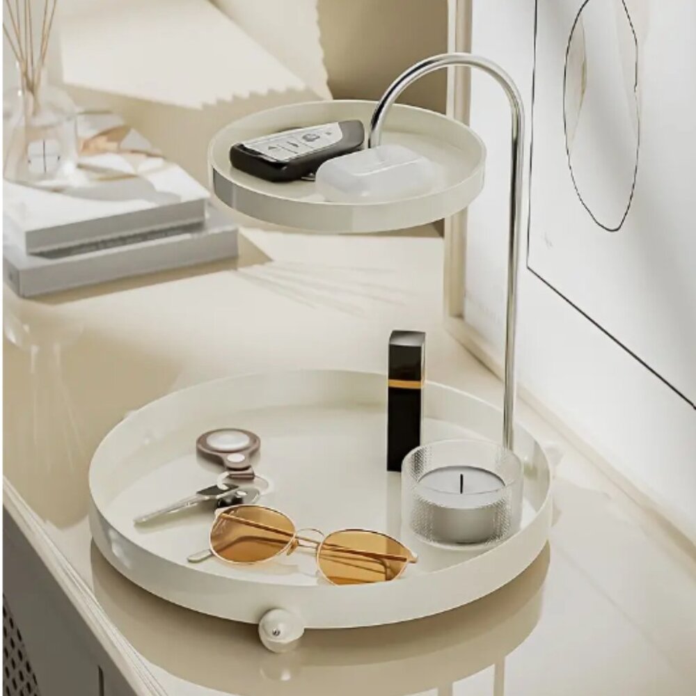 NWT 1pc 2-Tier Round Plastic Organizer Tray - White